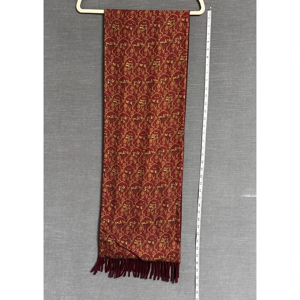 Salvatore Ferragamo Silk Cashmere Winter Scarf Mens Red Gold Italy Equestrian‎